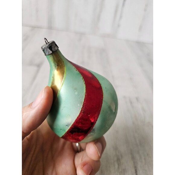 Antique striped green Mercury teardrop ornament glass Xmas tree blue red gold - Picture 4 of 10